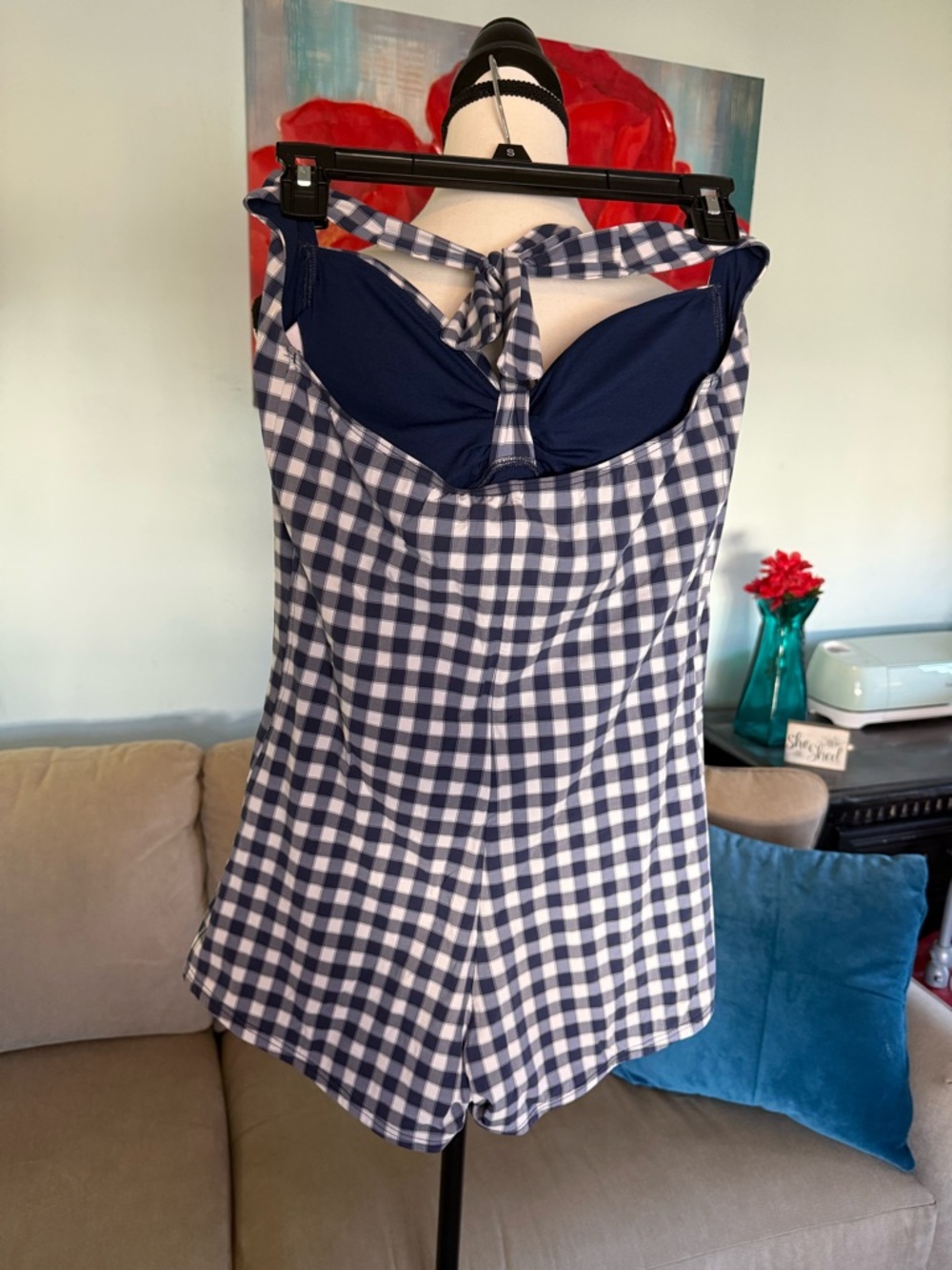 Seafolly Navy and White Gingham One-Piece Swimsuit - Picture 3 of 9